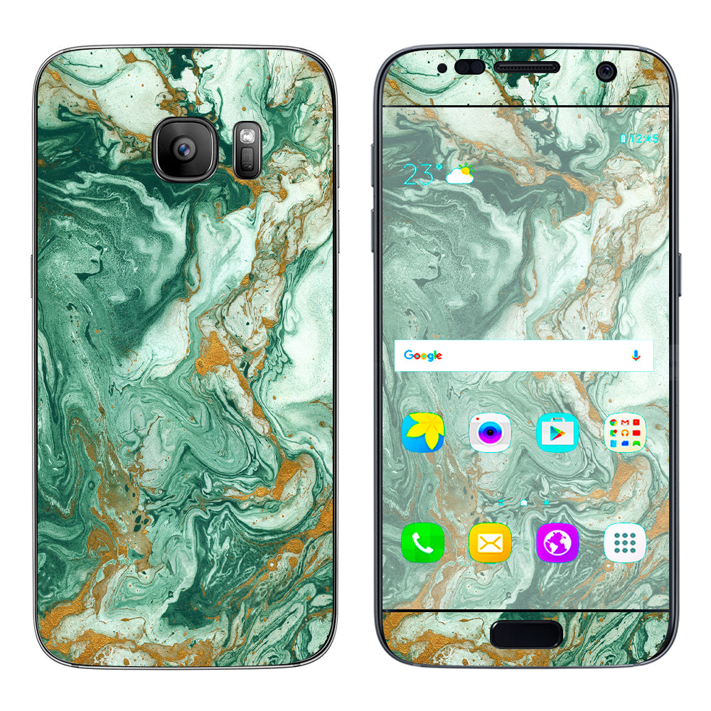  Marble Paint Swirls Green Samsung Galaxy S7 Skin