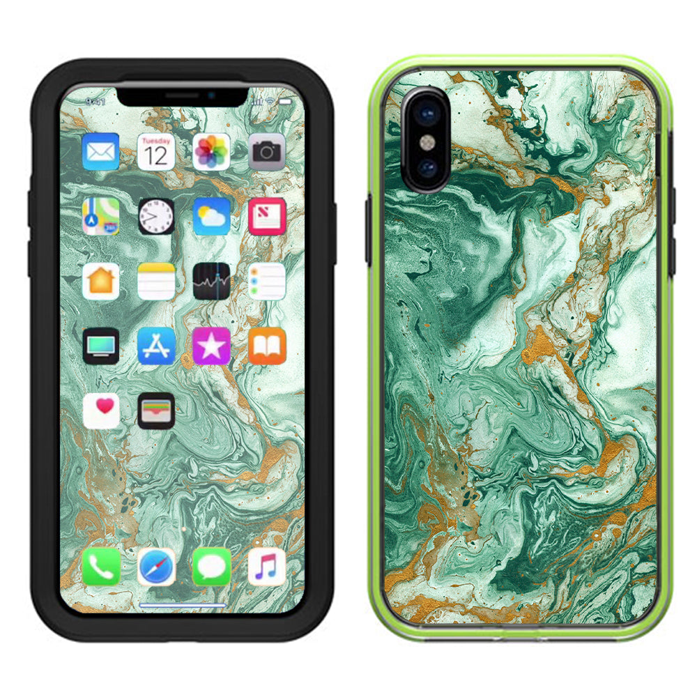  Marble Paint Swirls Green Lifeproof Slam Case iPhone X Skin