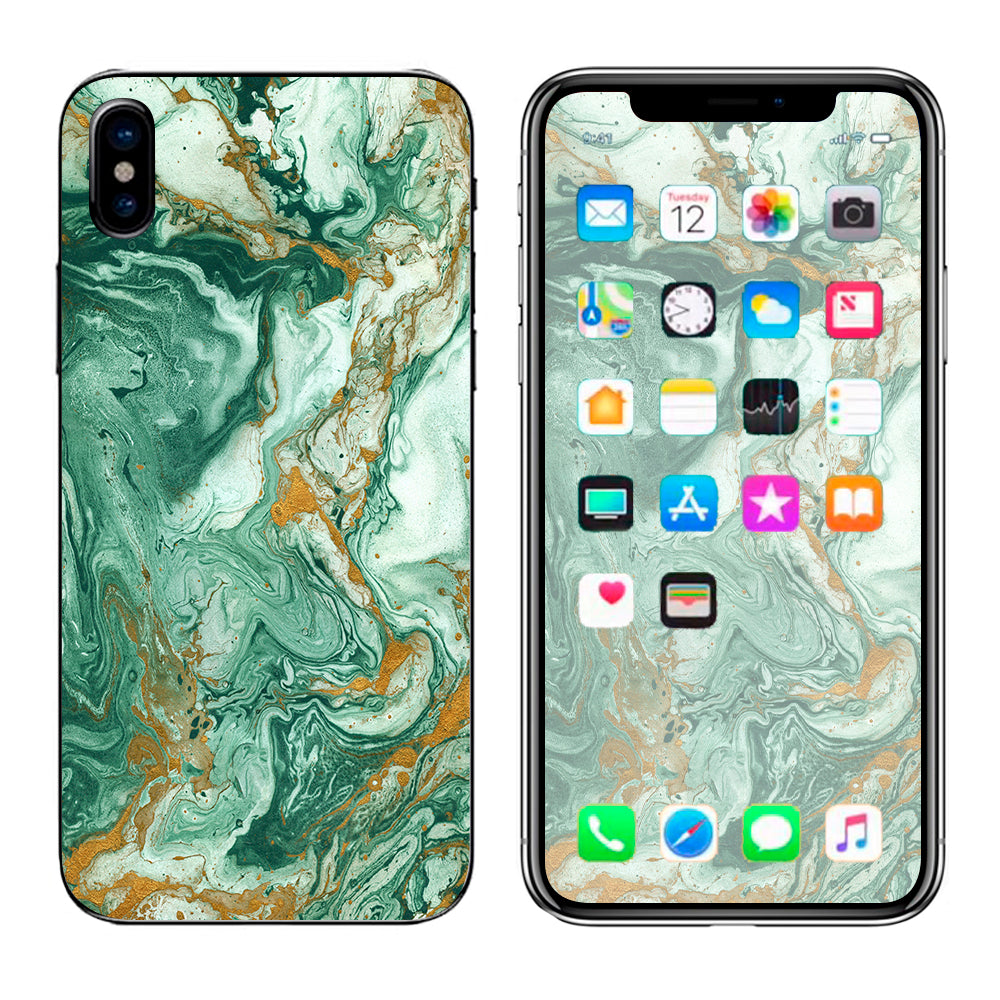  Marble Paint Swirls Green Apple iPhone X Skin