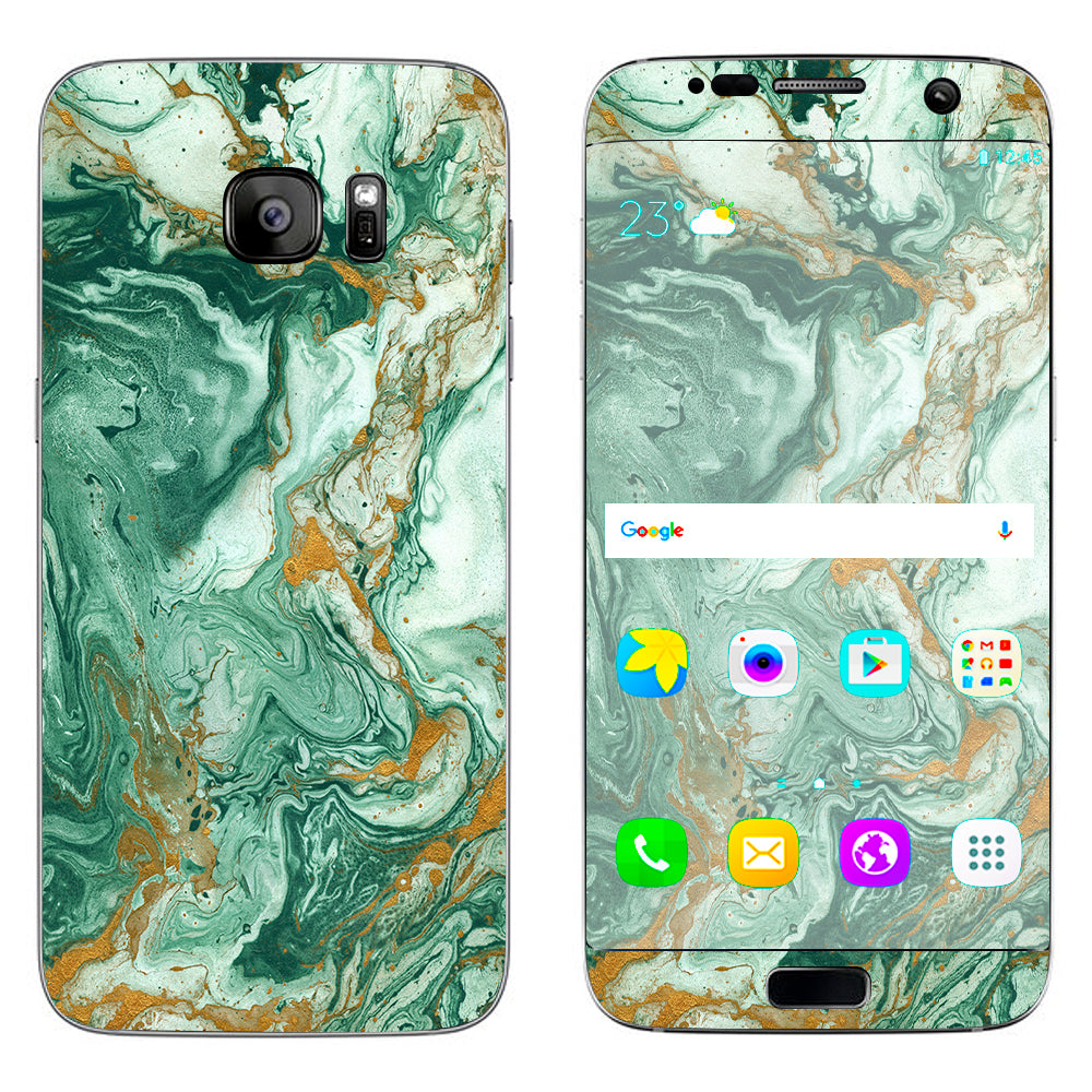  Marble Paint Swirls Green Samsung Galaxy S7 Edge Skin
