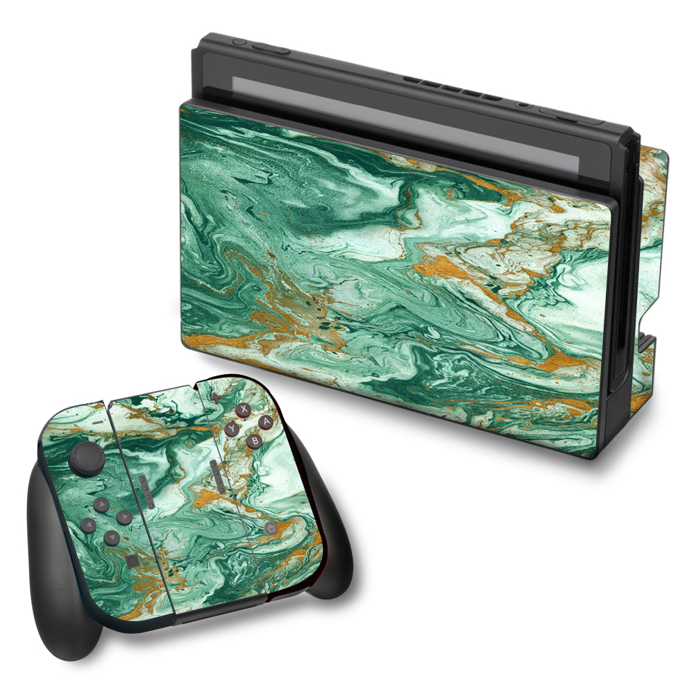  Marble Paint Swirls Green Nintendo Switch Skin