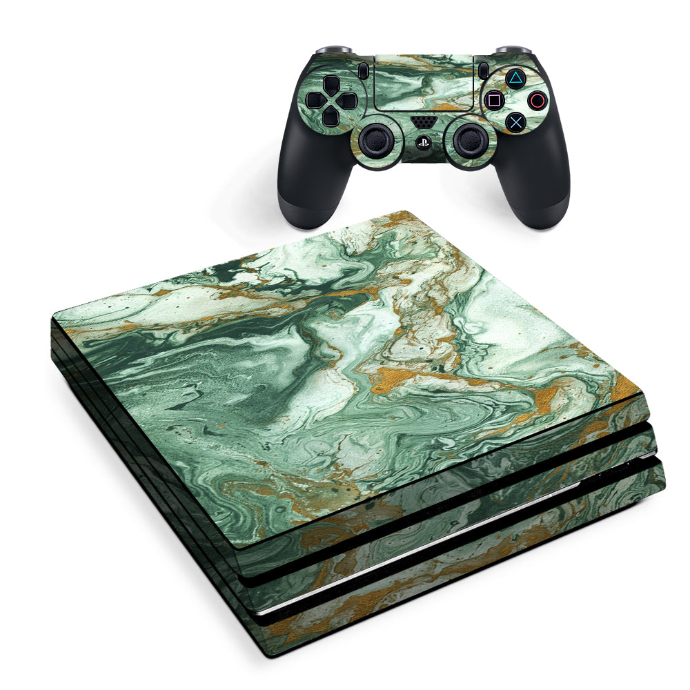 Marble Paint Swirls Green Sony PS4 Pro Skin