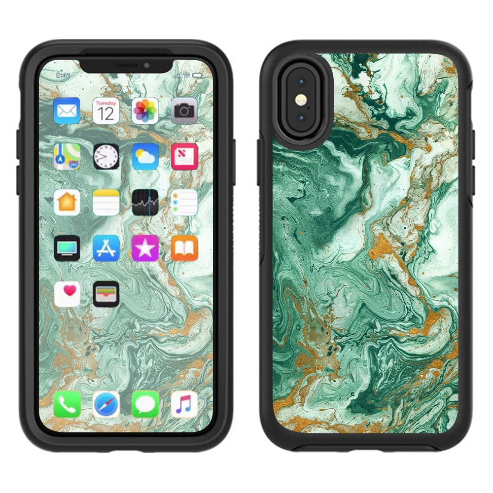  Marble Paint Swirls Green Otterbox Defender Apple iPhone X Skin