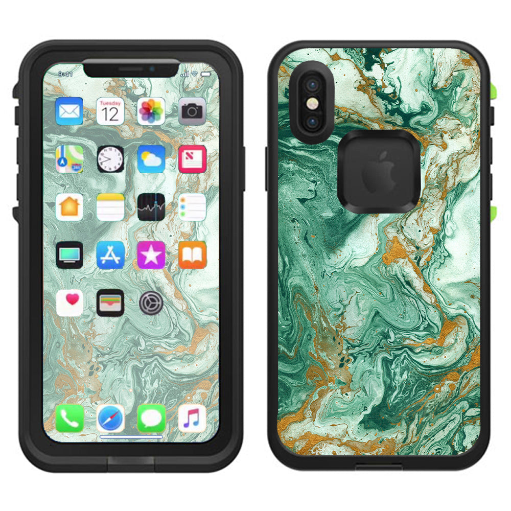  Marble Paint Swirls Green Lifeproof Fre Case iPhone X Skin