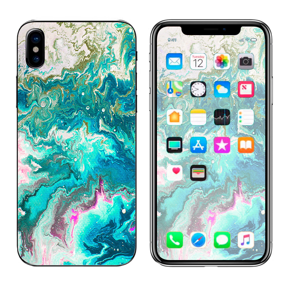 Marble Pattern Blue Ocean Green Apple iPhone X Skin