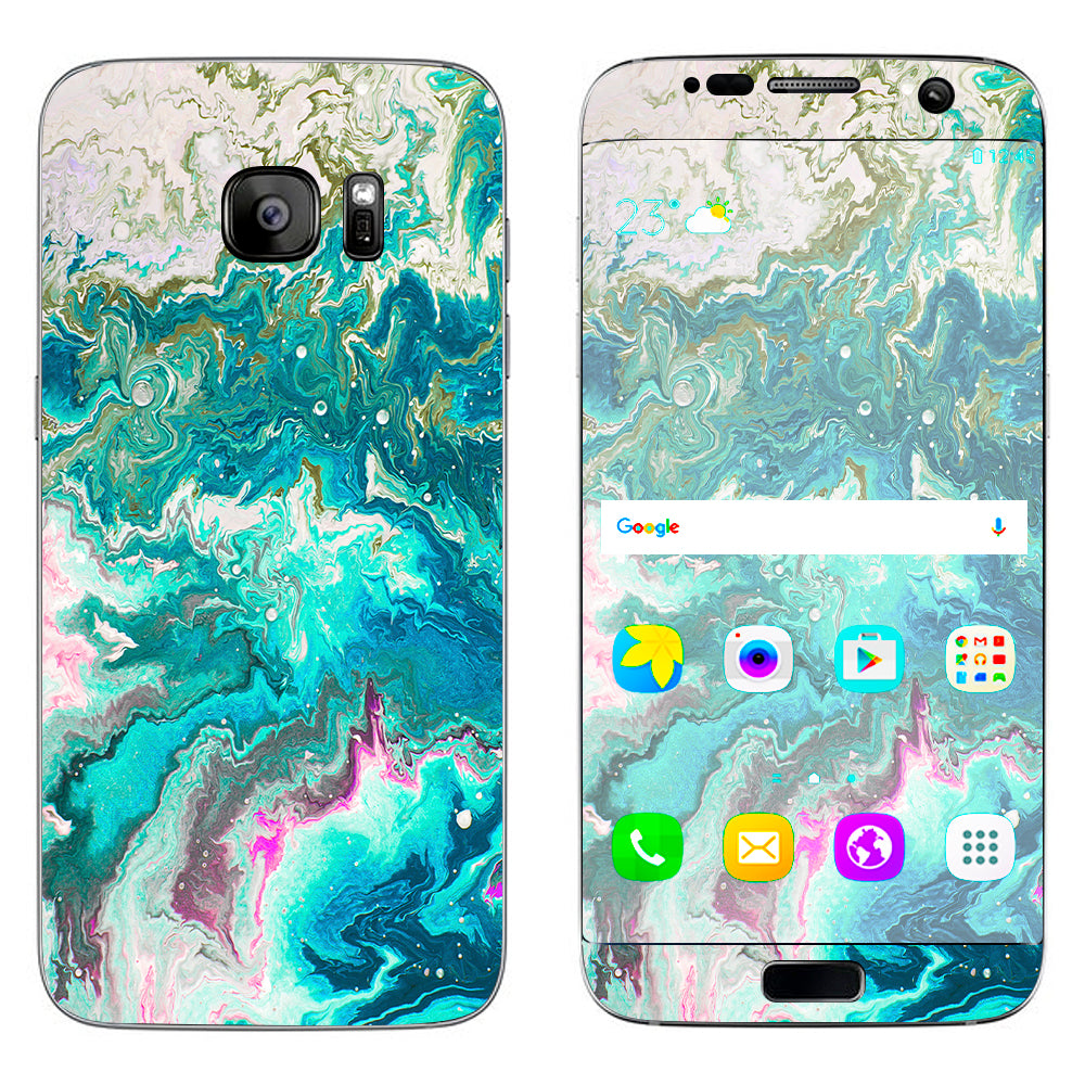  Marble Pattern Blue Ocean Green Samsung Galaxy S7 Edge Skin