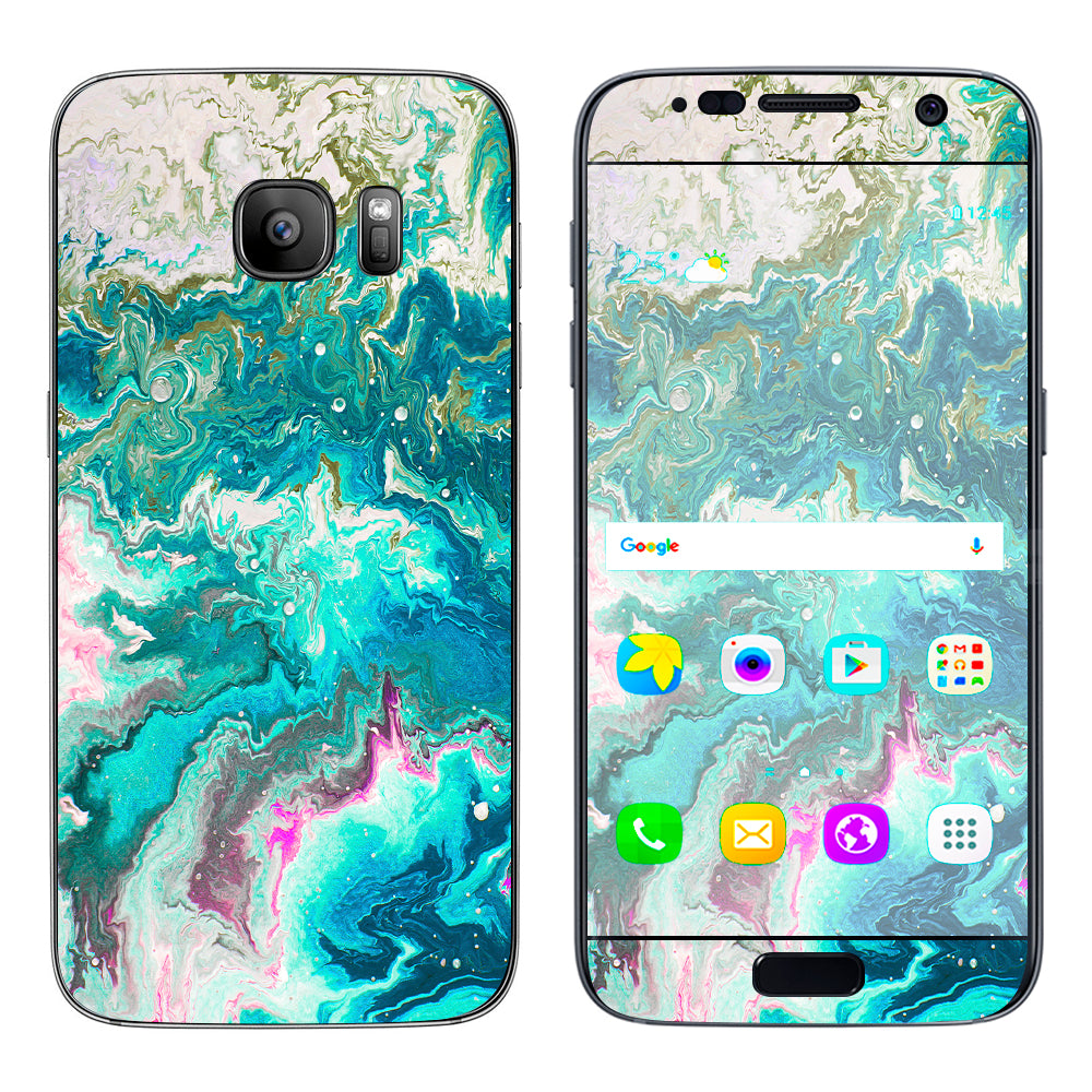  Marble Pattern Blue Ocean Green Samsung Galaxy S7 Skin