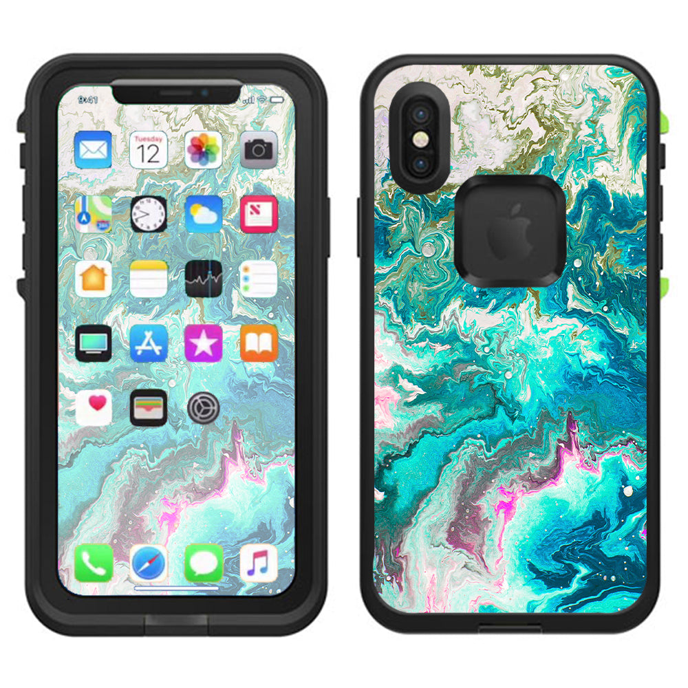  Marble Pattern Blue Ocean Green Lifeproof Fre Case iPhone X Skin