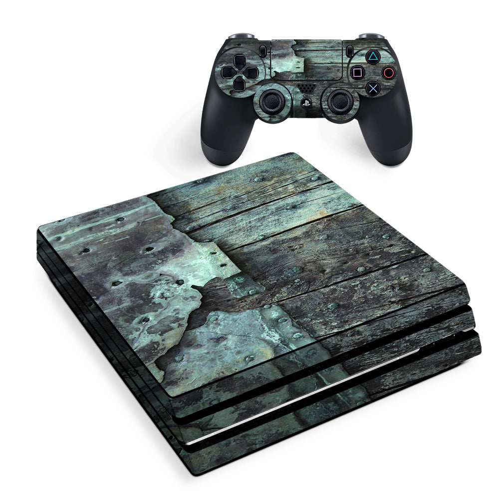 Patina Metal And Wood Blue Sony PS4 Pro Skin