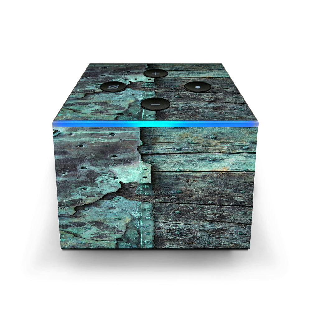  Patina Metal And Wood Blue Amazon Fire TV Cube Skin