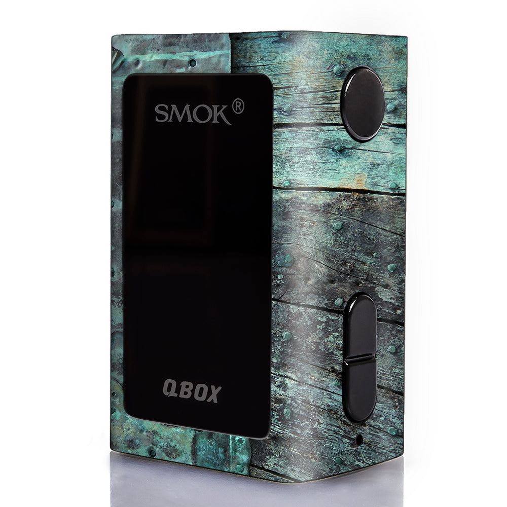  Patina Metal And Wood Blue Smok Qbox 50w tc Skin