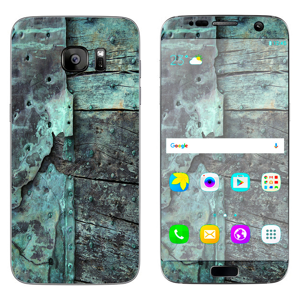  Patina Metal And Wood Blue Samsung Galaxy S7 Edge Skin