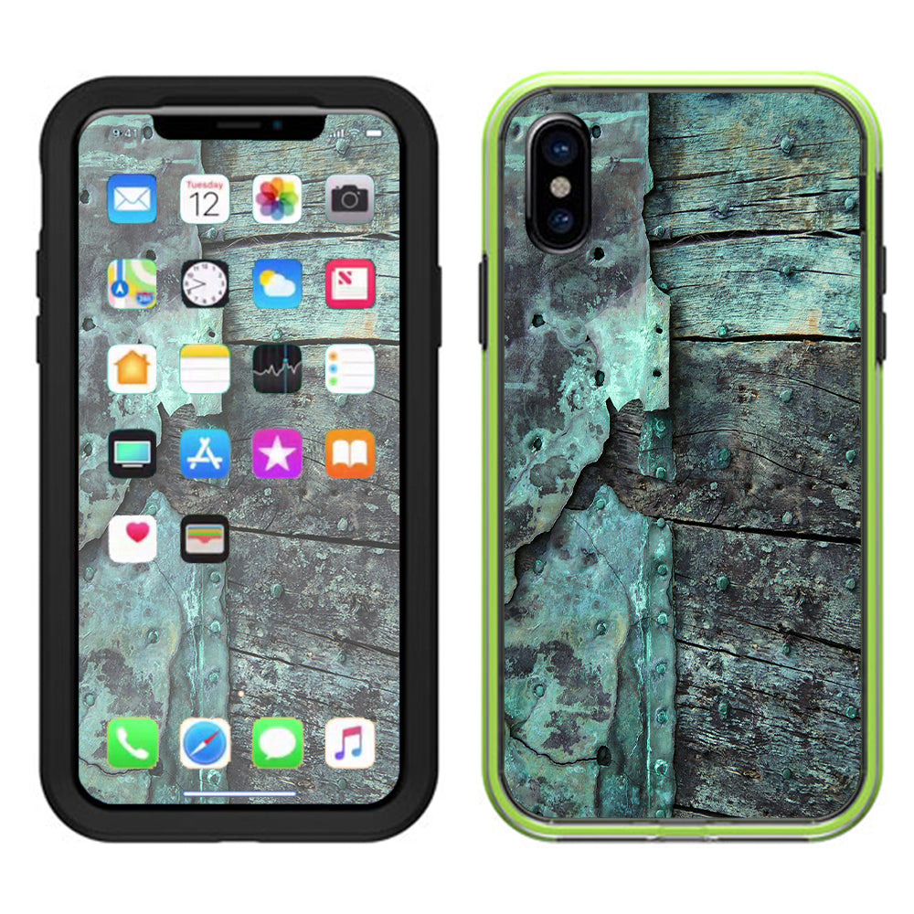  Patina Metal And Wood Blue Lifeproof Slam Case iPhone X Skin