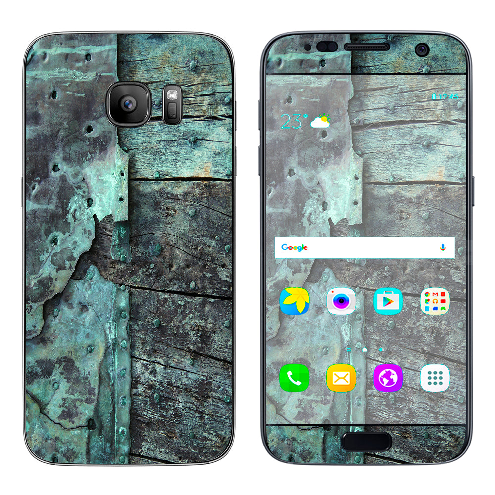  Patina Metal And Wood Blue Samsung Galaxy S7 Skin