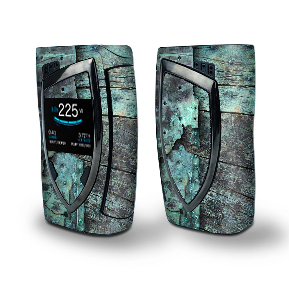 Skin Decal Vinyl Wrap for Smok Devilkin Kit 225w Vape (includes TFV12 Prince Tank Skins) skins cover / Patina Metal and Wood Blue