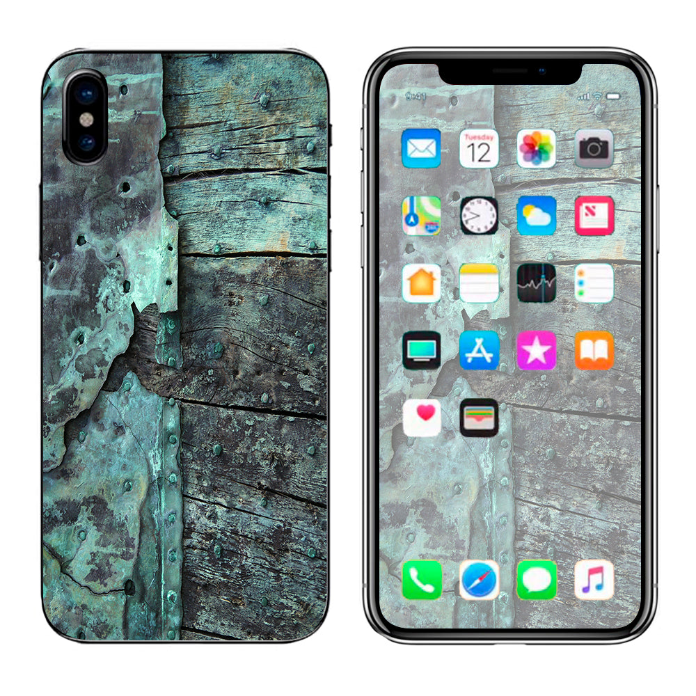  Patina Metal And Wood Blue Apple iPhone X Skin