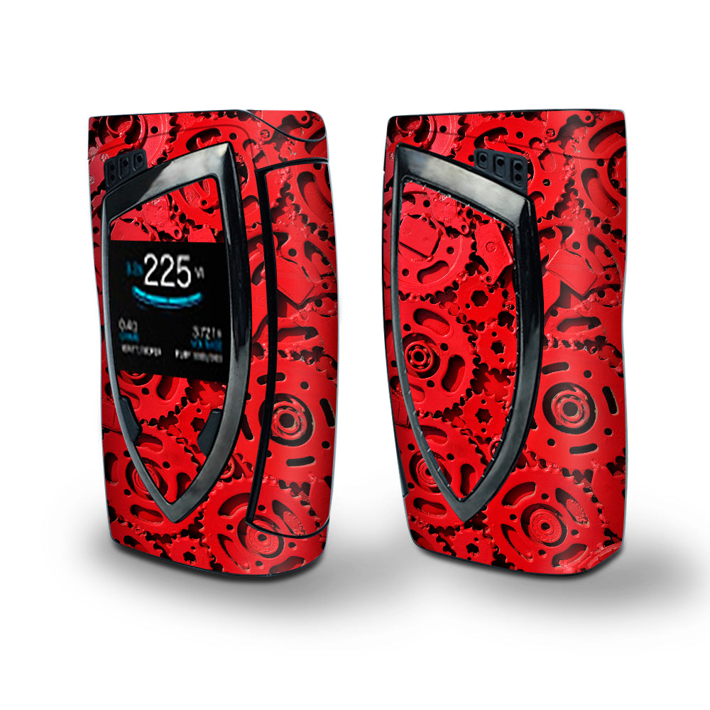 Skin Decal Vinyl Wrap for Smok Devilkin Kit 225w Vape (includes TFV12 Prince Tank Skins) skins cover / Red Gears Cog Cogs Steam punk