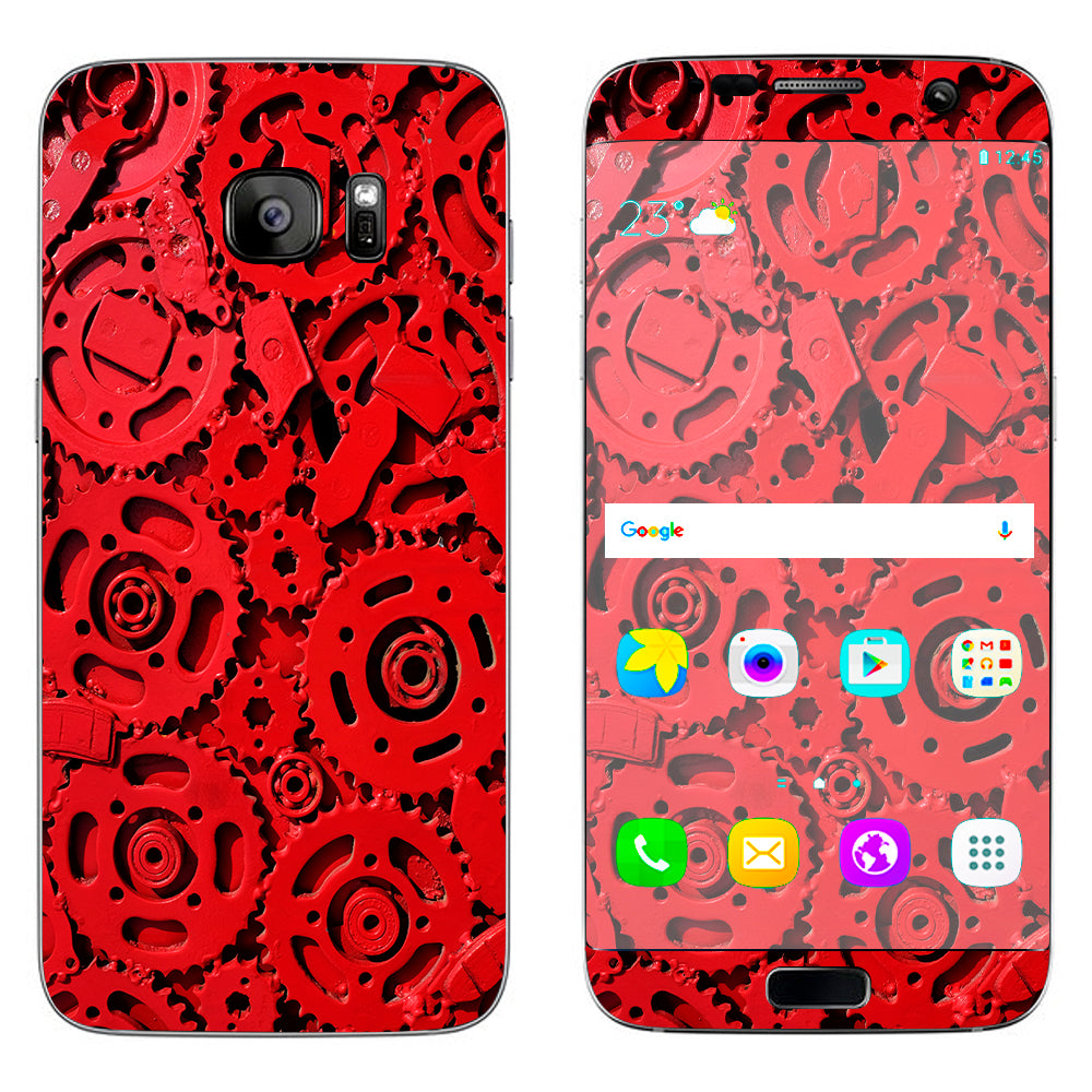  Red Gears Cog Cogs Steam Punk Samsung Galaxy S7 Edge Skin