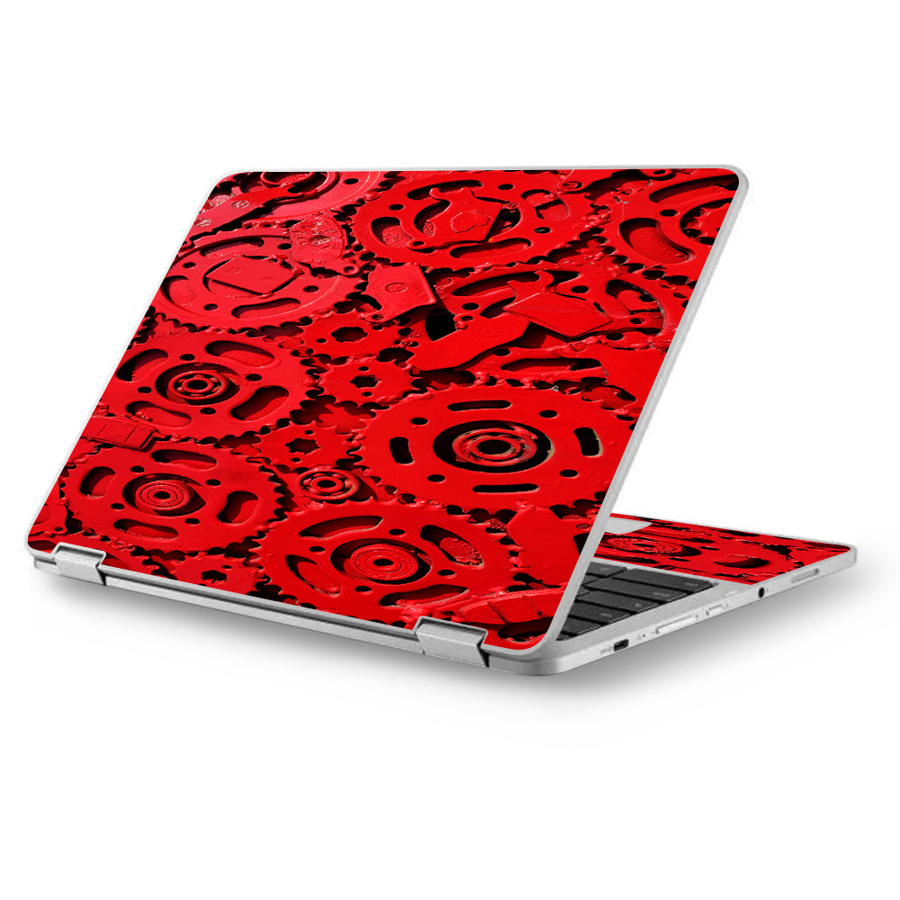  Red Gears Cog Cogs Steam Punk Asus Chromebook Flip 12.5" Skin