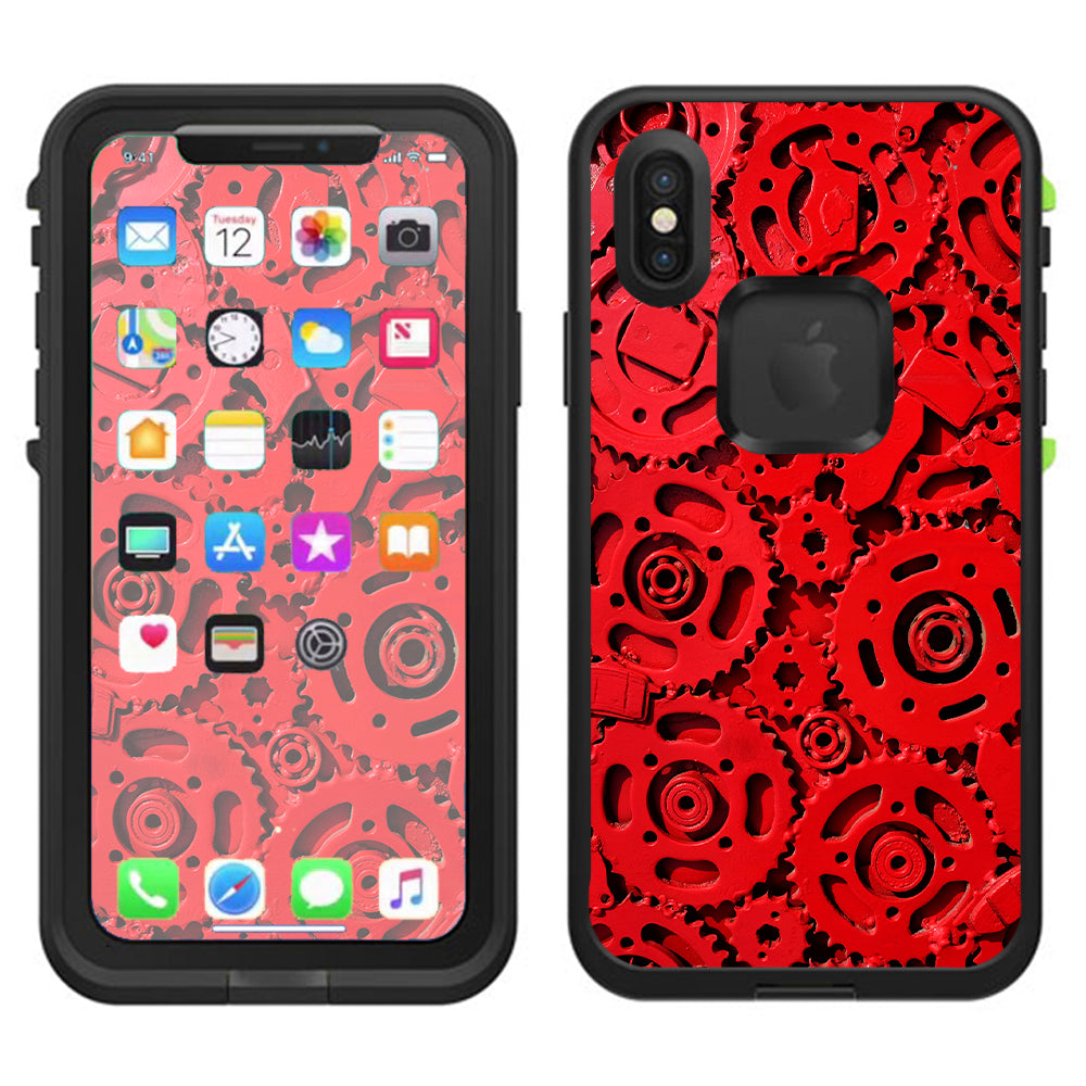  Red Gears Cog Cogs Steam Punk Lifeproof Fre Case iPhone X Skin
