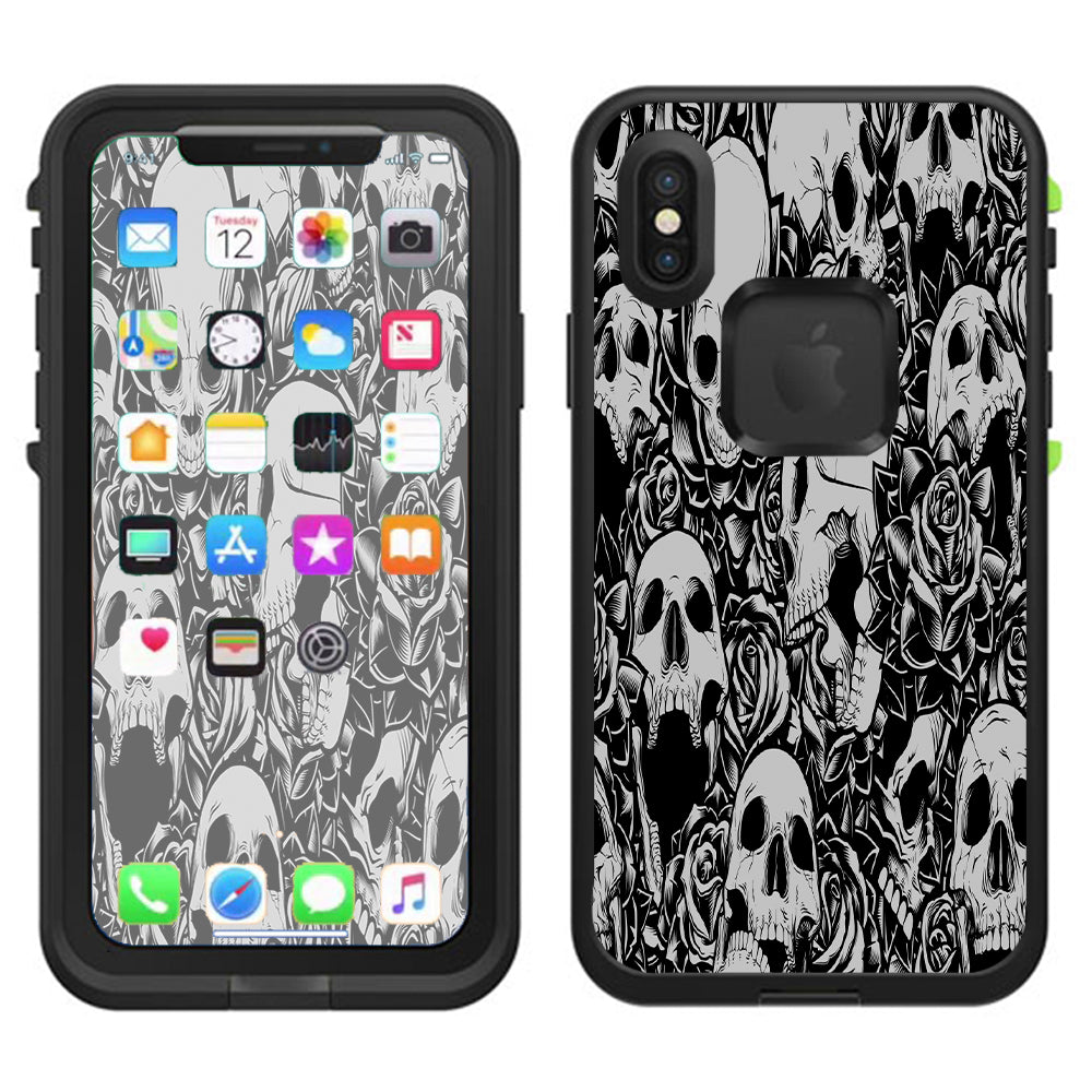  Skulls N Roses Black White Screaming Lifeproof Fre Case iPhone X Skin
