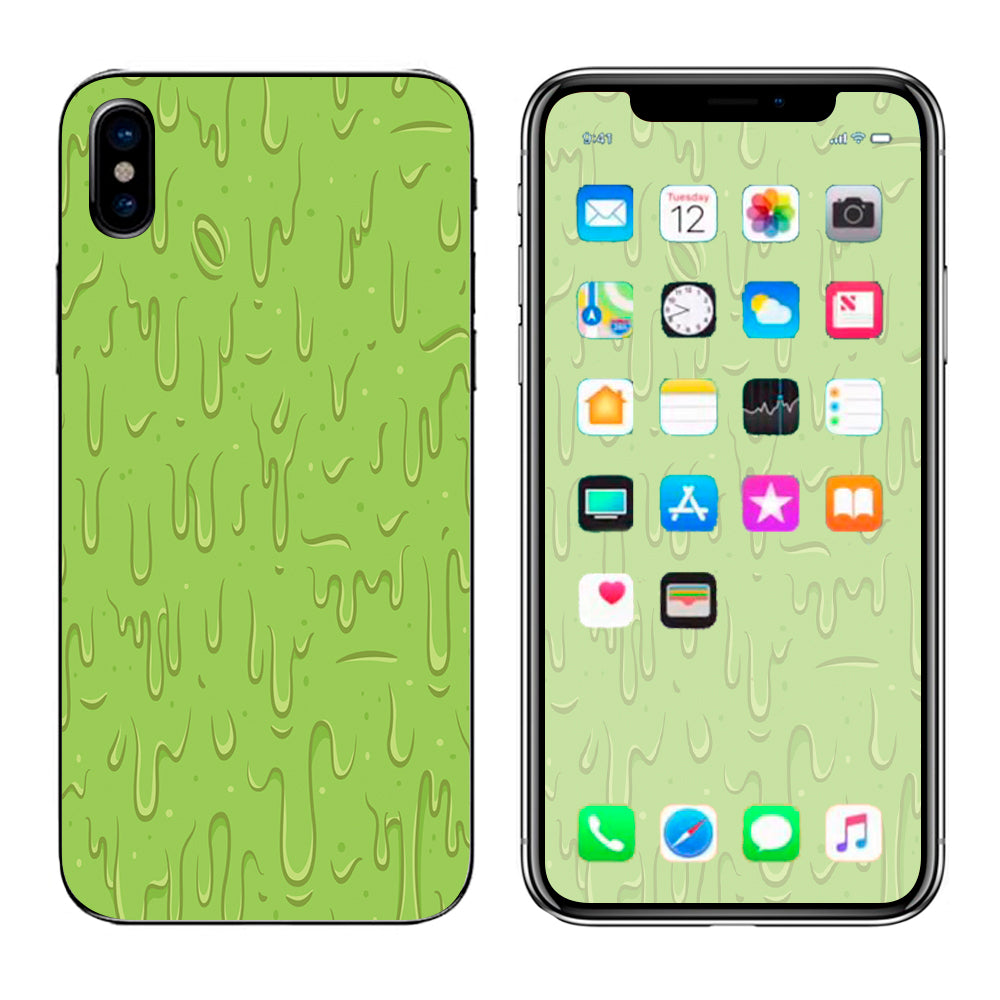  Dripping Cartoon Slime Green Apple iPhone X Skin