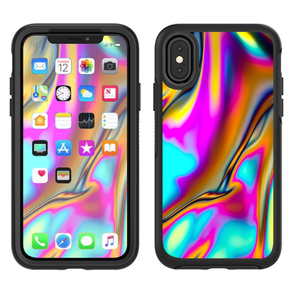  Oil Slick Resin Iridium Glass Colors Otterbox Defender Apple iPhone X Skin