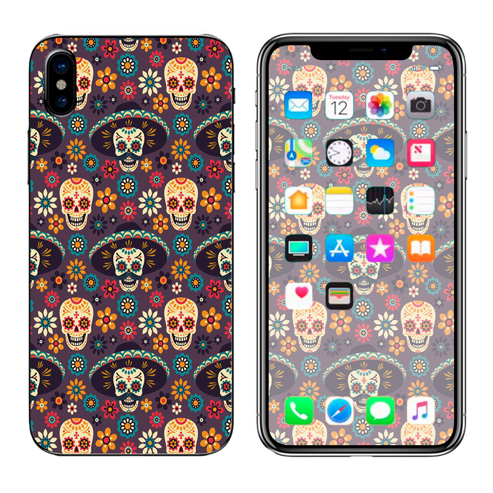  Sugar Skulls Sombrero Day Of The Dead Apple iPhone X Skin