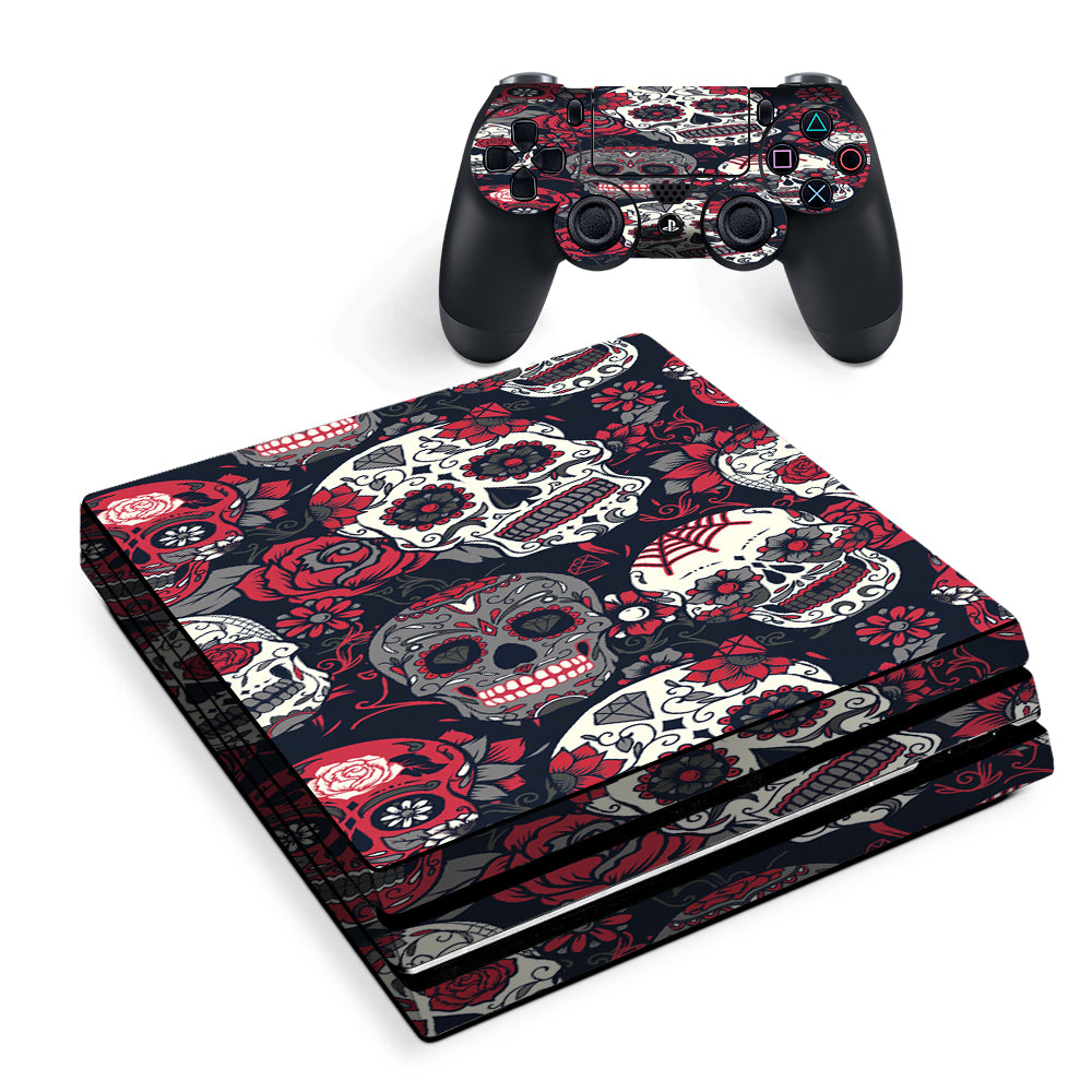 Sugar Skulls Red Black Dia De Los Sony PS4 Pro Skin