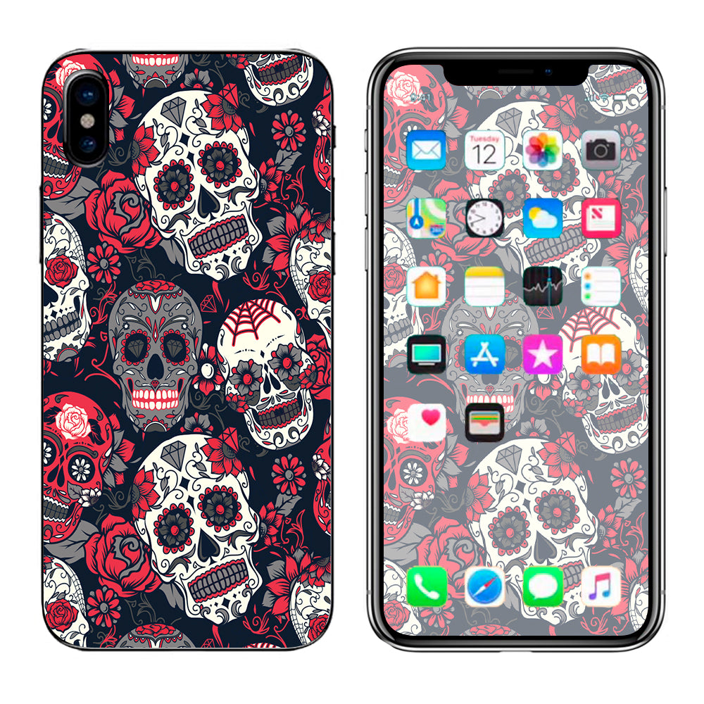  Sugar Skulls Red Black Dia De Los Apple iPhone X Skin