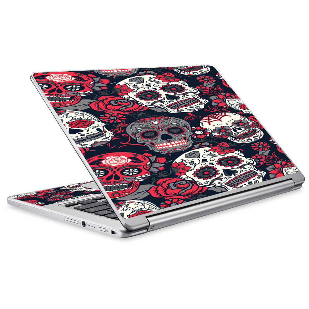  Sugar Skulls Red Black Dia De Los Acer Chromebook R13 Skin