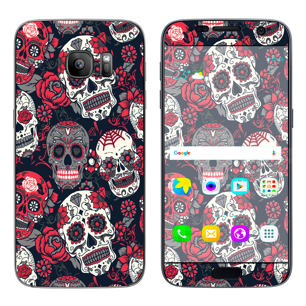  Sugar Skulls Red Black Dia De Los Samsung Galaxy S7 Skin