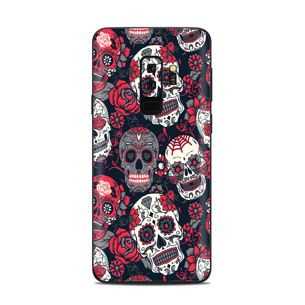  Sugar Skulls Red Black Dia De Los Samsung Galaxy S9 Plus Skin