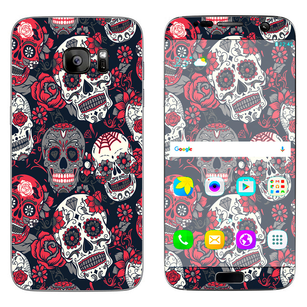  Sugar Skulls Red Black Dia De Los Samsung Galaxy S7 Edge Skin