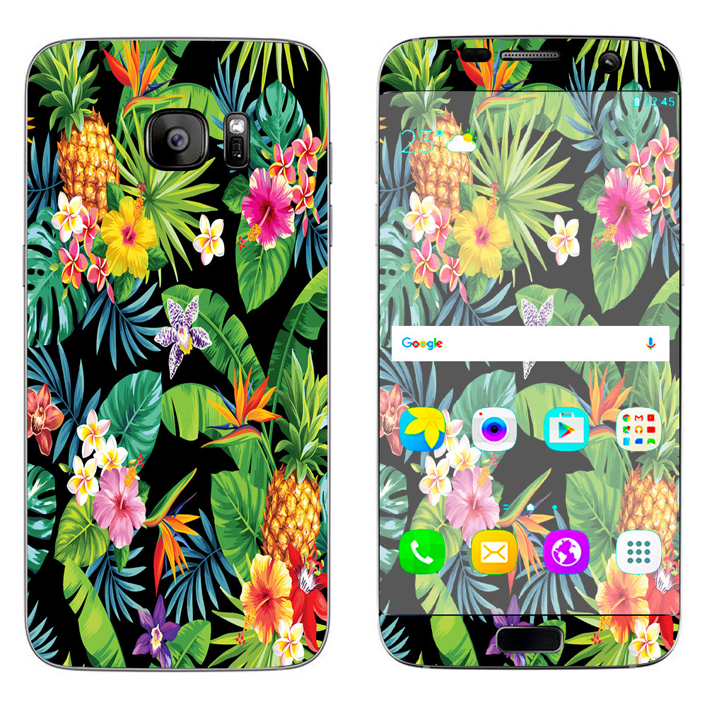  Tropical Flowers Pineapple Hibiscus Hawaii Samsung Galaxy S7 Edge Skin