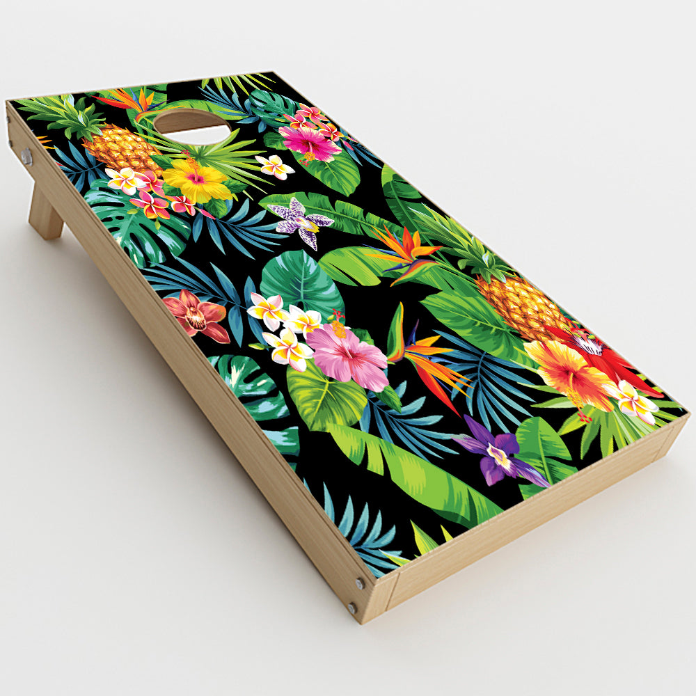  Tropical Flowers Pineapple Hibiscus Hawaii  Cornhole Game Board (2 pcs.) Skin