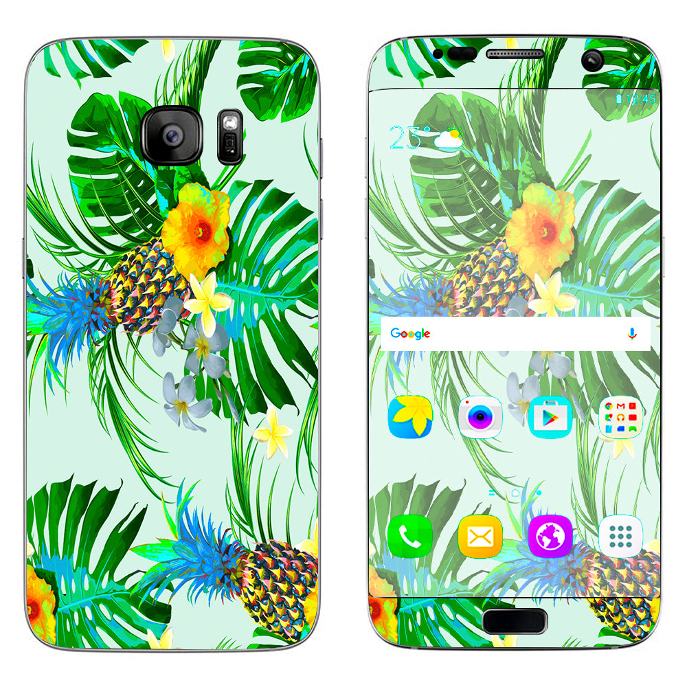  Tropical Floral Pattern Pineapple Palm Trees Samsung Galaxy S7 Edge Skin