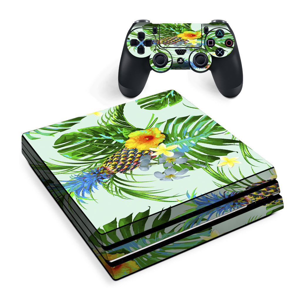 Tropical Floral Pattern Pineapple Palm Trees Sony PS4 Pro Skin