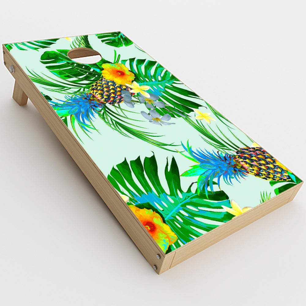  Tropical Floral Pattern Pineapple Palm Trees  Cornhole Game Board (2 pcs.) Skin