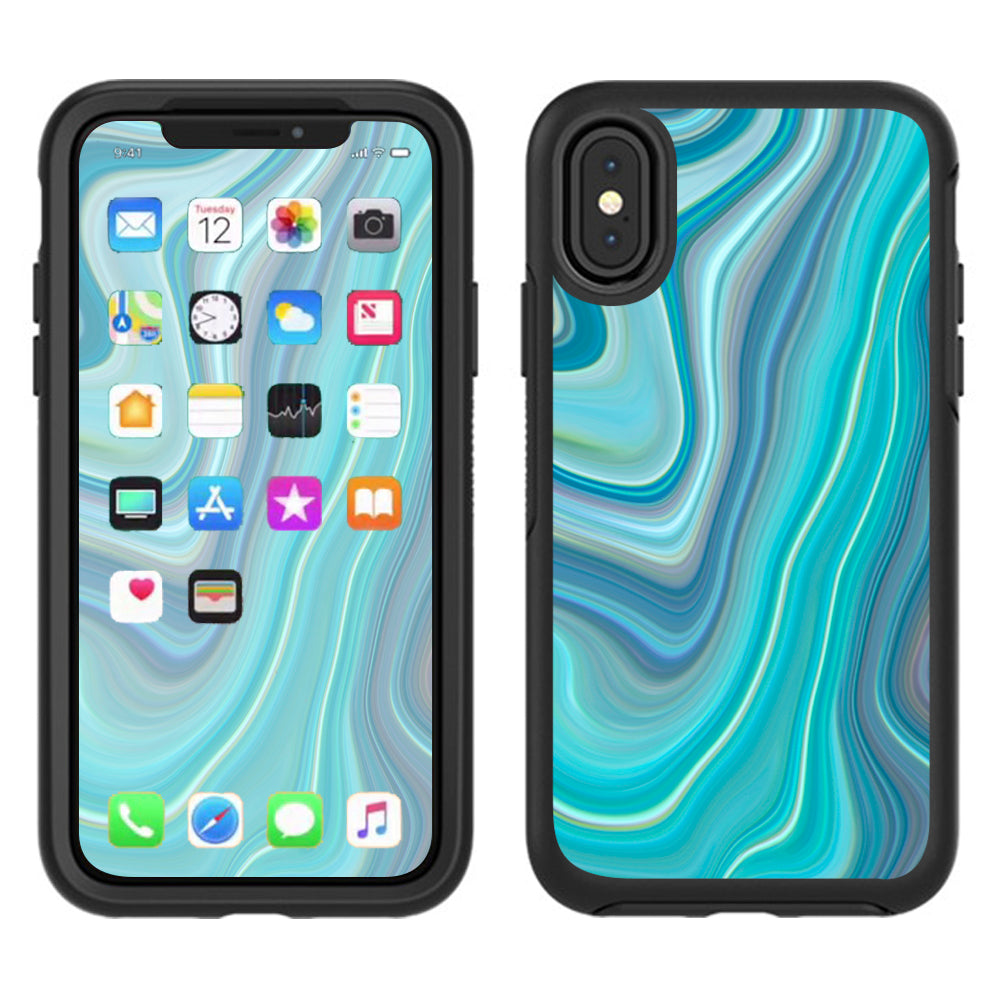  Blue Glass Marble Stone Geode Otterbox Defender Apple iPhone X Skin