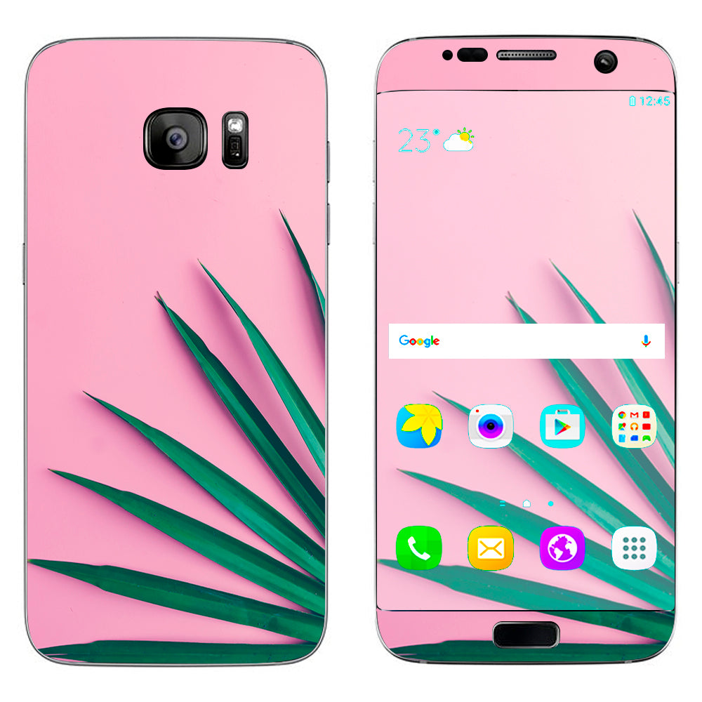  Pink Green Palm Frawns Samsung Galaxy S7 Edge Skin