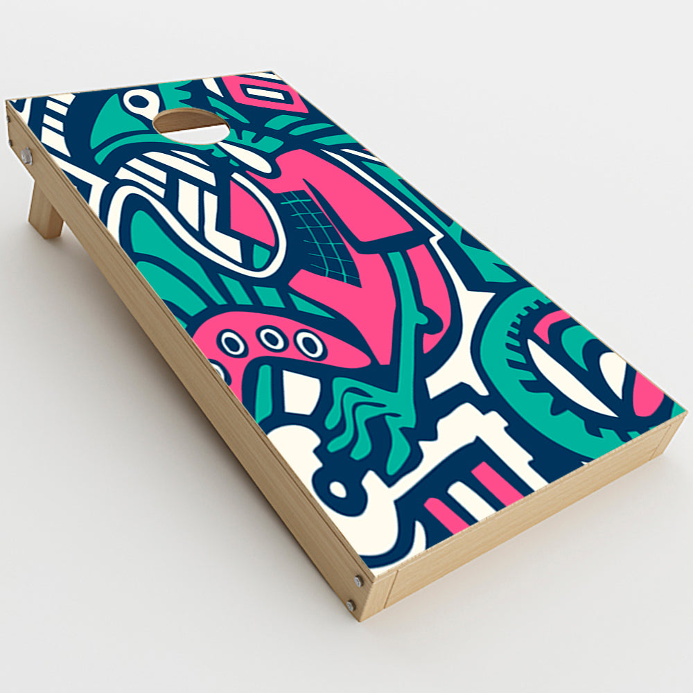  Green Gecko Abstract Pop Art  Cornhole Game Board (2 pcs.) Skin