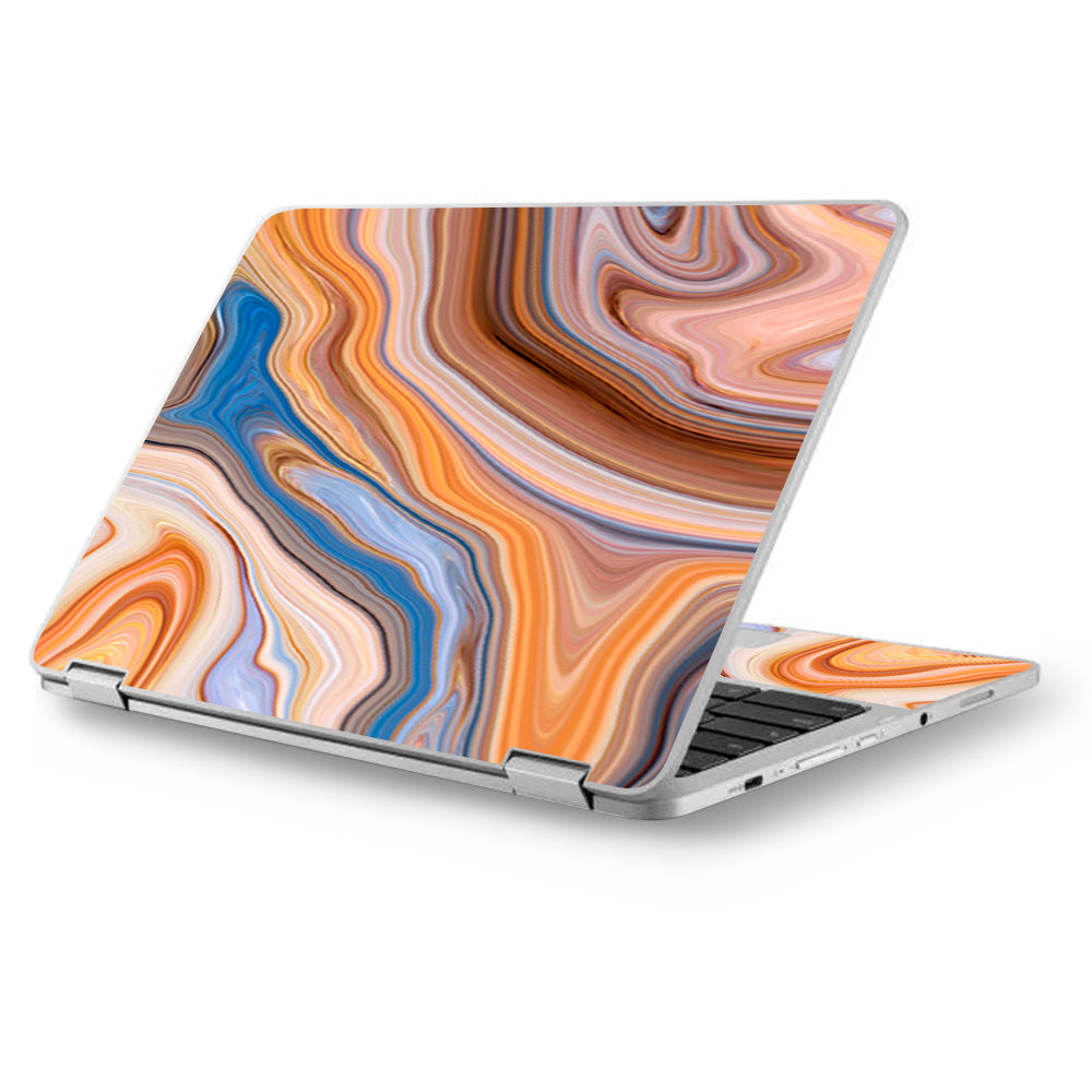 Brown Blue Marble Glass Asus Chromebook Flip 12.5" Skin