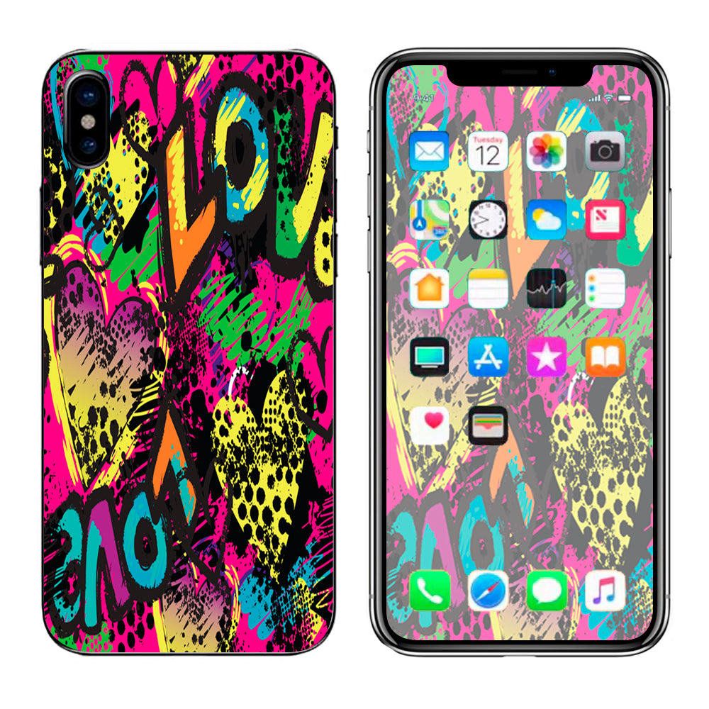  80'S Love Pop Art Neon Apple iPhone X Skin