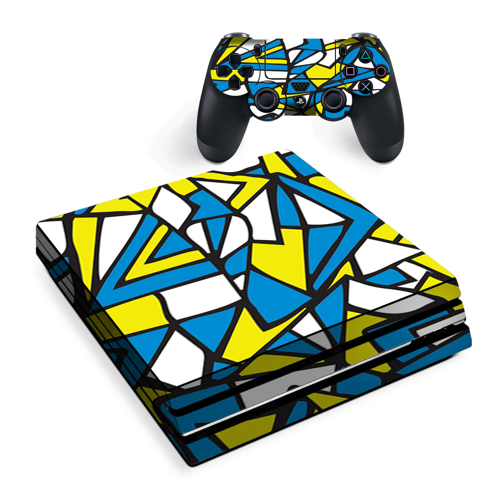 Stained Glass Abstract Blue Yellow Sony PS4 Pro Skin