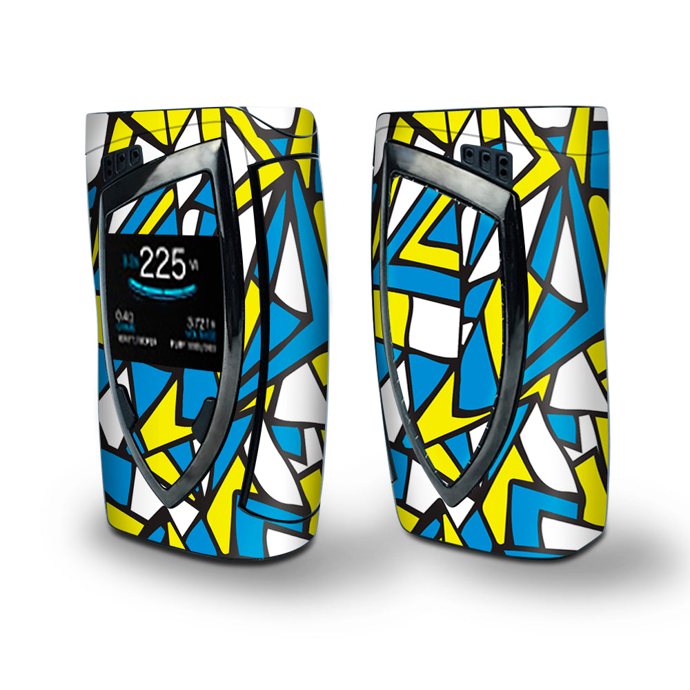 Skin Decal Vinyl Wrap for Smok Devilkin Kit 225w Vape (includes TFV12 Prince Tank Skins) skins cover / Stained Glass Abstract Blue Yellow