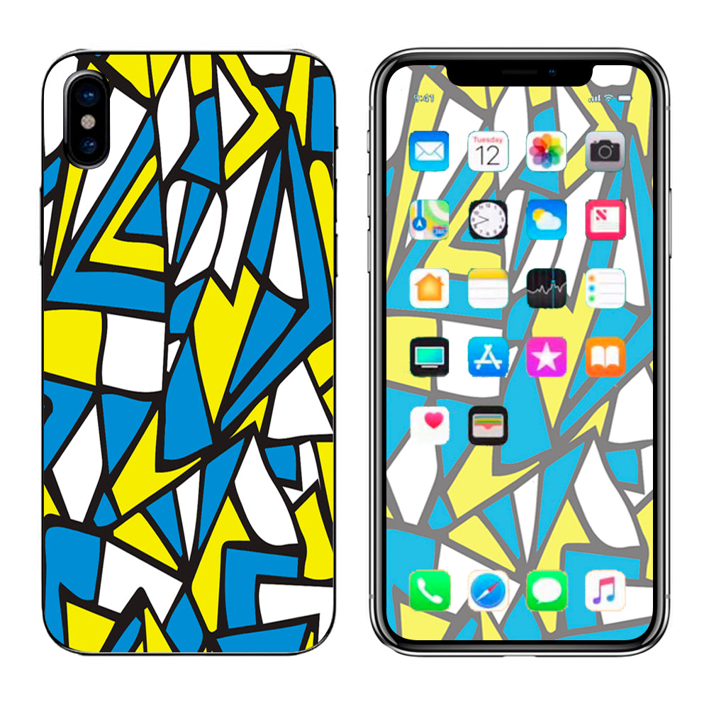  Stained Glass Abstract Blue Yellow Apple iPhone X Skin