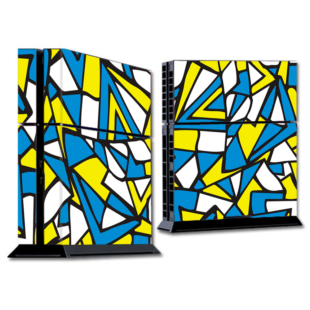  Stained Glass Abstract Blue Yellow Sony Playstation PS4 Skin