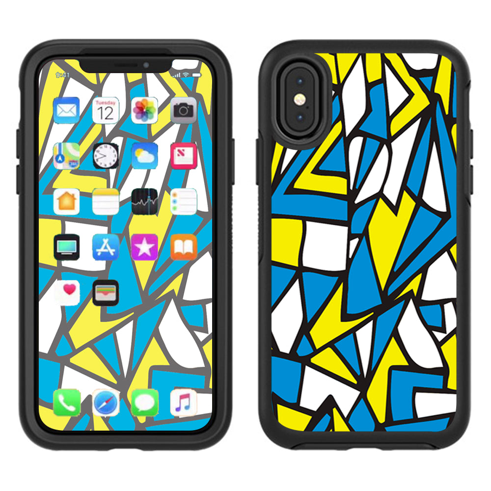  Stained Glass Abstract Blue Yellow Otterbox Defender Apple iPhone X Skin