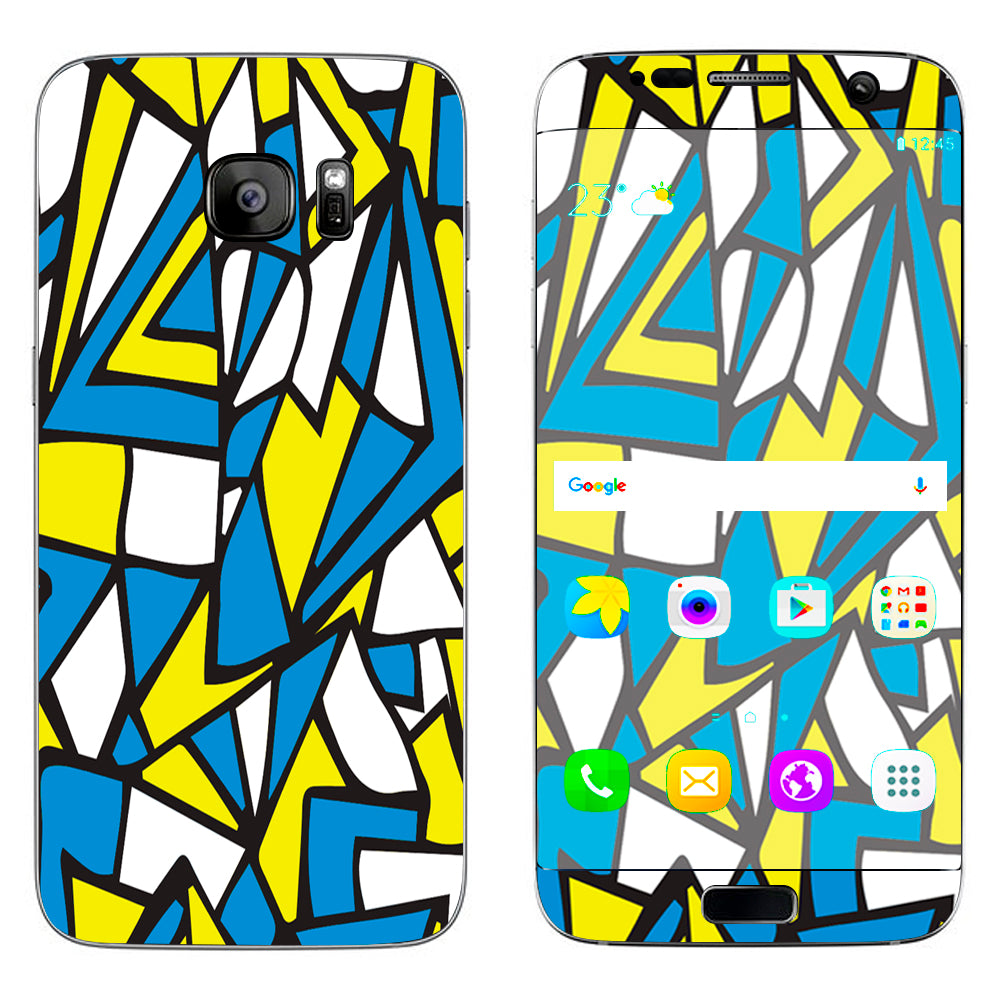  Stained Glass Abstract Blue Yellow Samsung Galaxy S7 Edge Skin